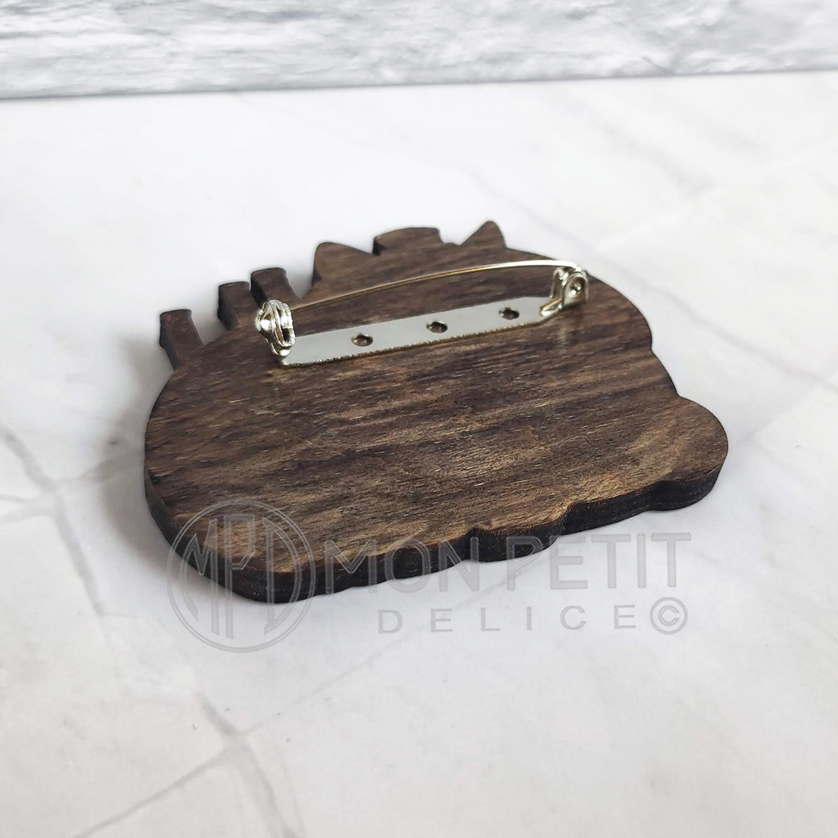Gato Steampunk Broche de madera hecho a mano.