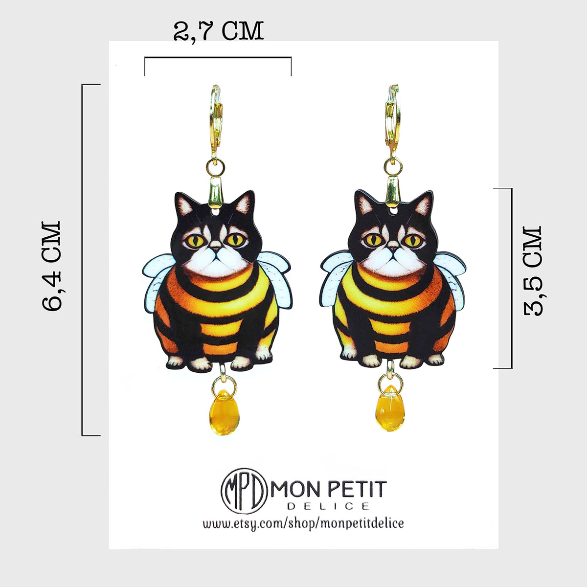 Bumblebee Cat wooden earrings