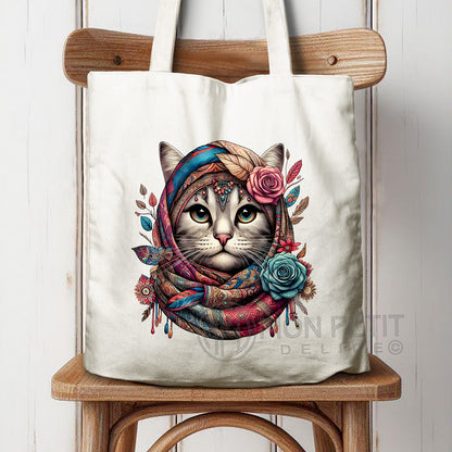 Tote Bag "Chat Bohème" 100% Coton Recyclé