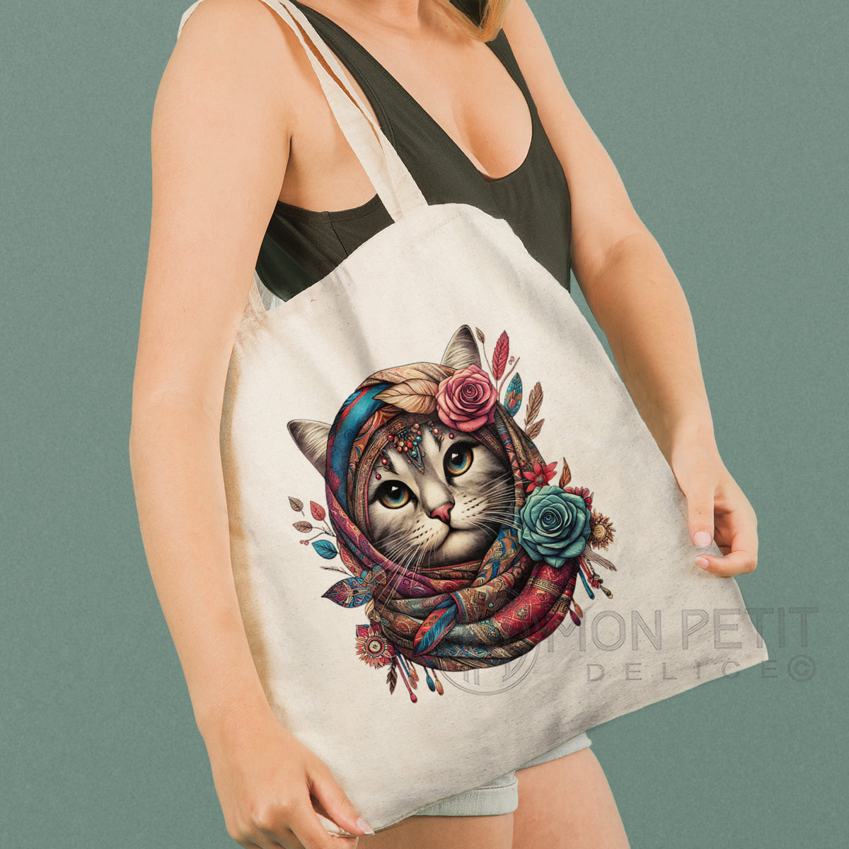 Tote Bag "Chat Bohème" 100% Coton Recyclé