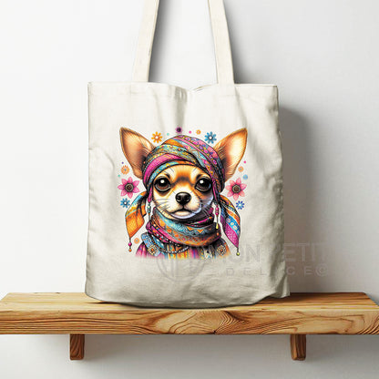 Tote Bag Bohemien-Chihuahua 100% Recycelter Baumwolle