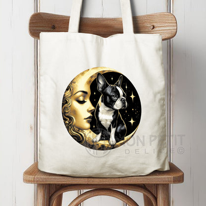 Tote Bag Boston Terrier auf dem Mond 100% recycelter Baumwolle