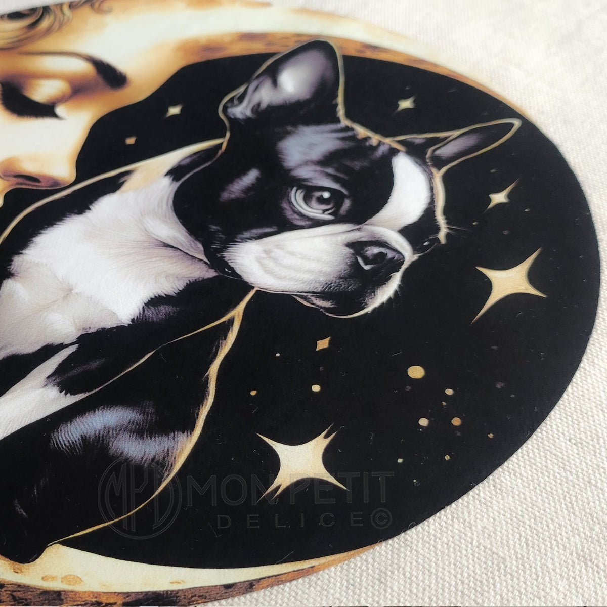 Tote Bag Boston Terrier auf dem Mond 100% recycelter Baumwolle