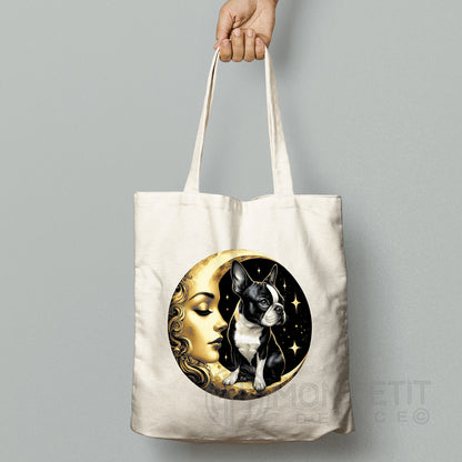 Tote Bag Boston Terrier auf dem Mond 100% recycelter Baumwolle