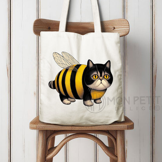 Bumblebee Cat Tote Bag, 100% cotton