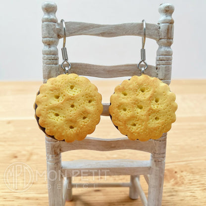 Detailed polymer clay chocolate cookie earrings hypoallergenic surgical steel.