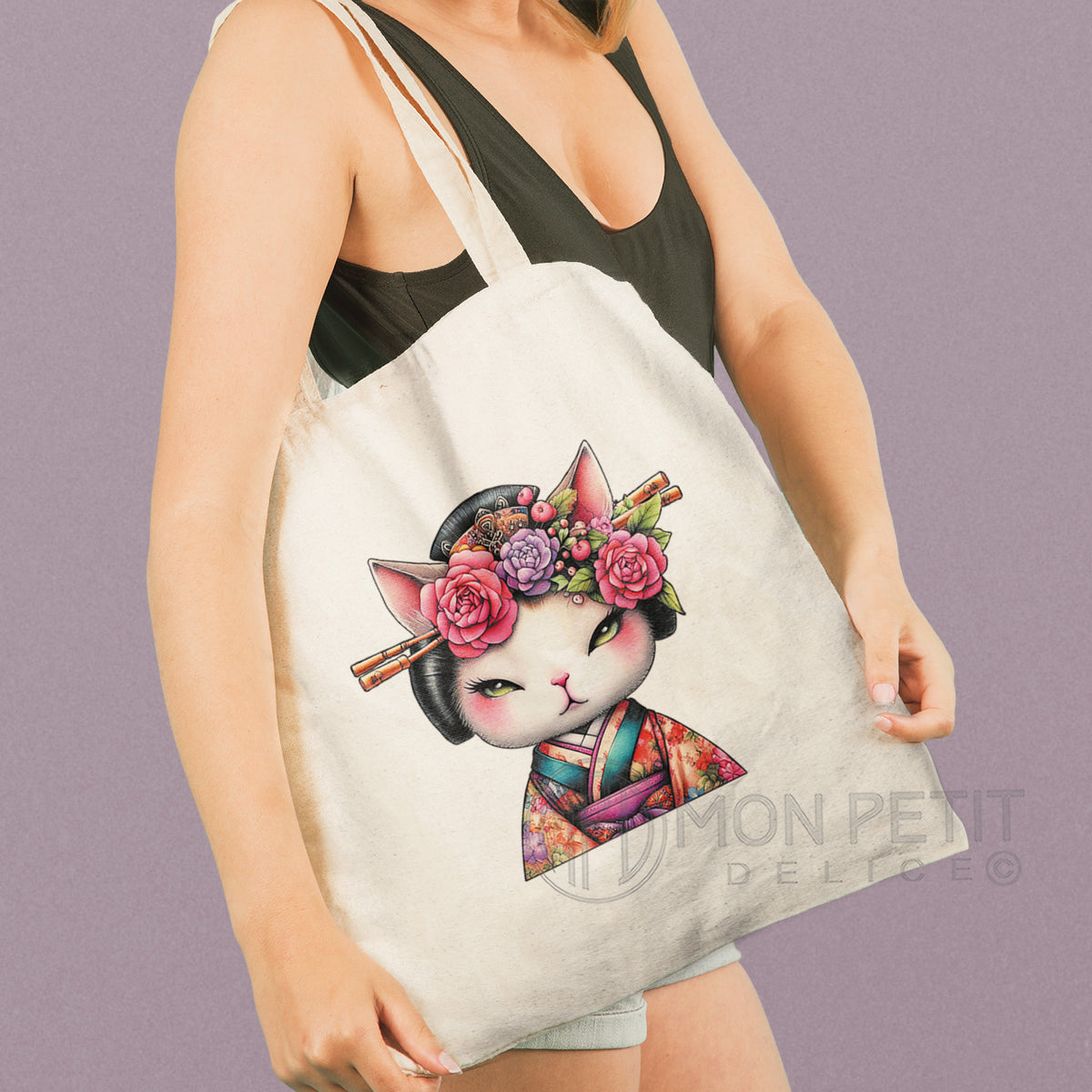 Tote Bag "Geisha Minette Florale" 100% Coton Recyclé