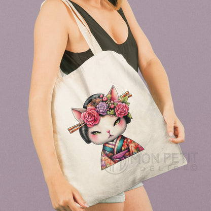 Tote Bag "Geisha Minette Florale" 100% Coton Recyclé