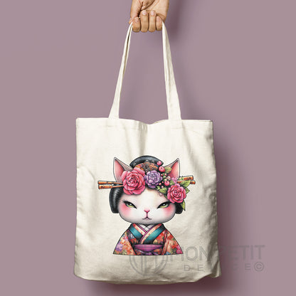 Tote Bag "Geisha Minette Florale" 100% Coton Recyclé