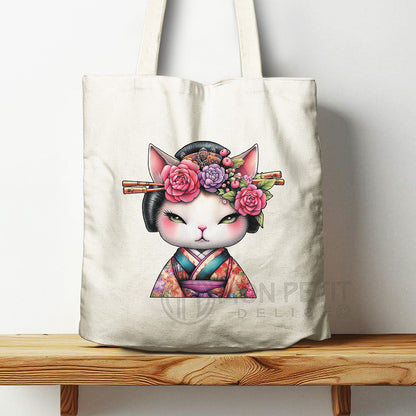 Tote Bag "Geisha Minette Florale" 100% Coton Recyclé