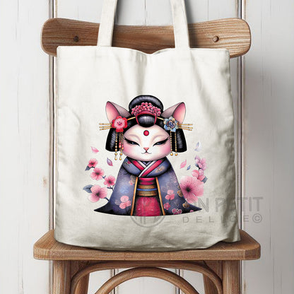Geisha Cat with cherry blossom, 100% cotton