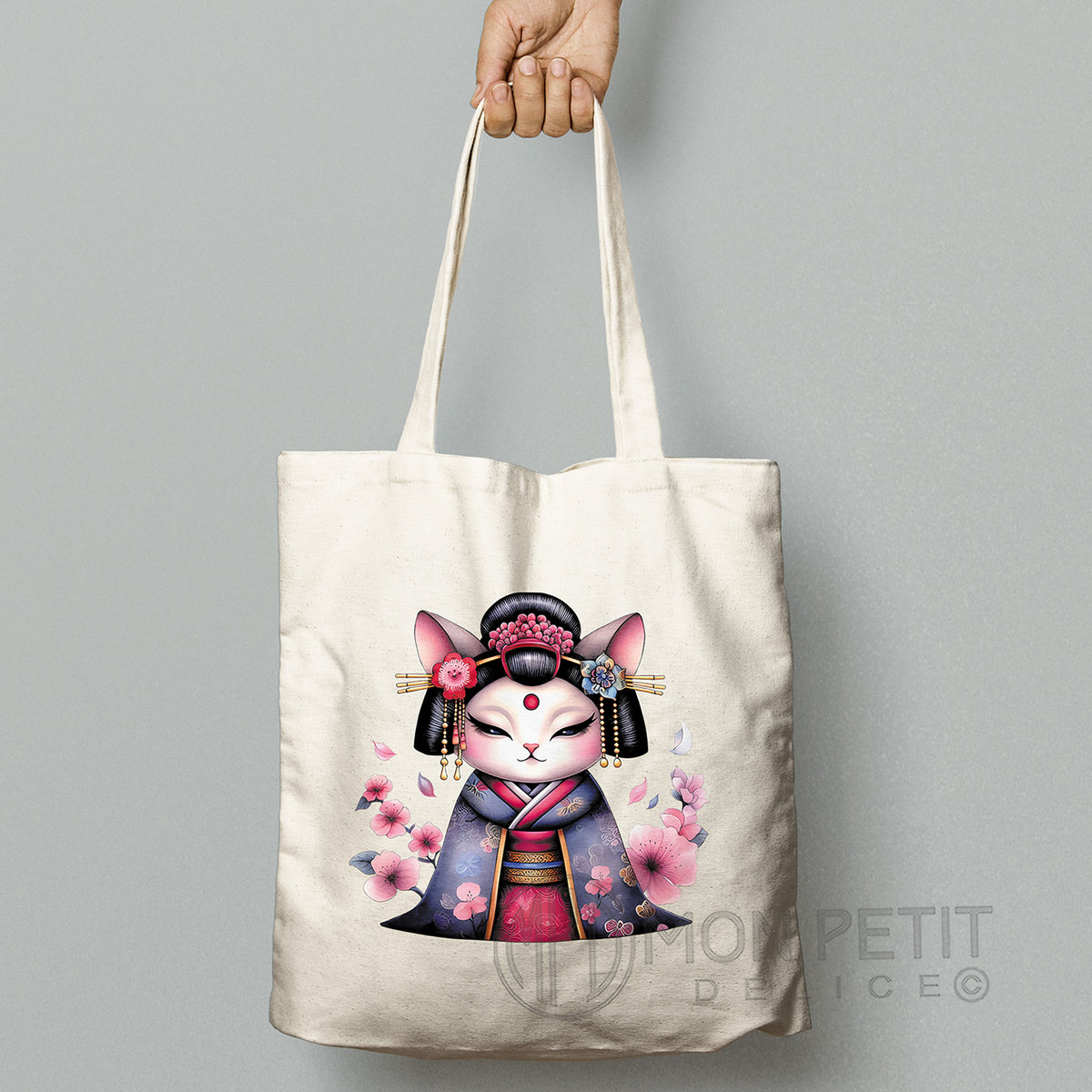 Geisha Cat with cherry blossom, 100% cotton