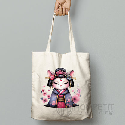 Geisha Cat with cherry blossom, 100% cotton