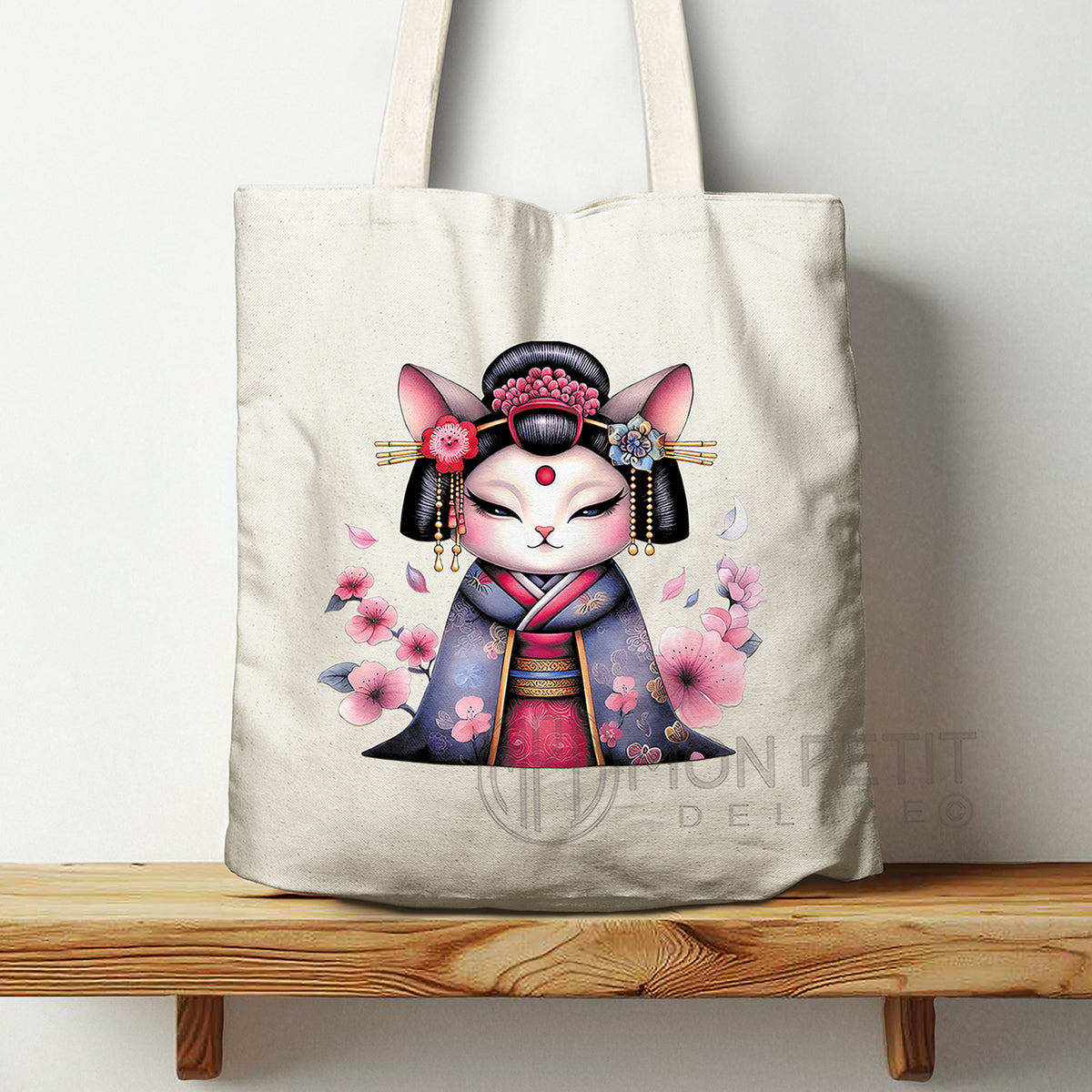 Geisha Cat with cherry blossom, 100% cotton