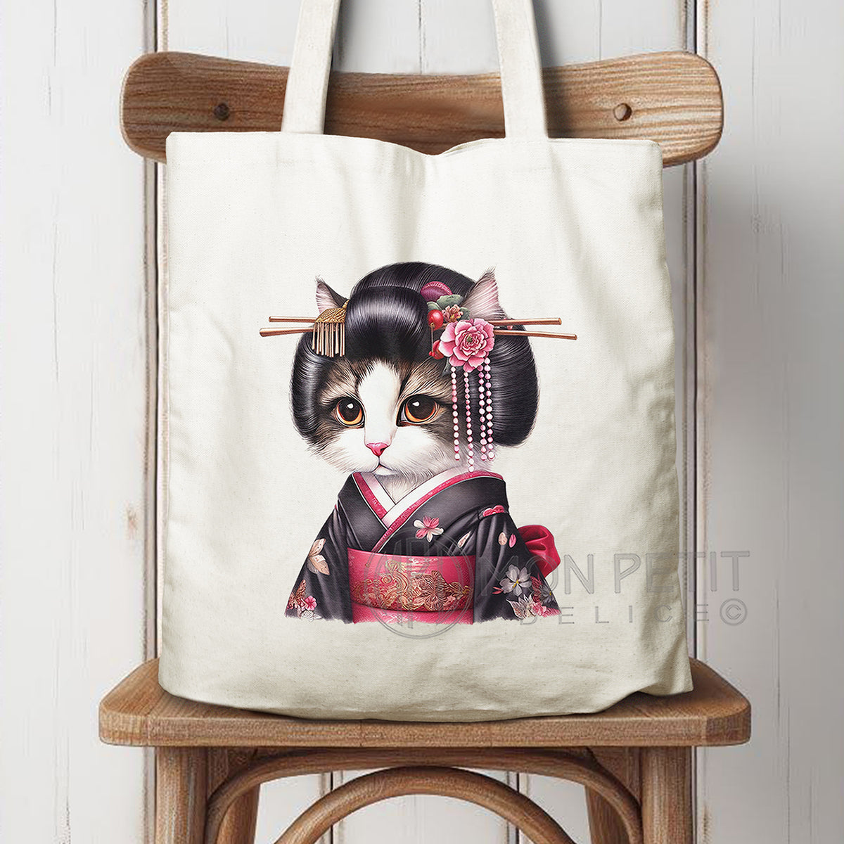 Geisha cat tote bag