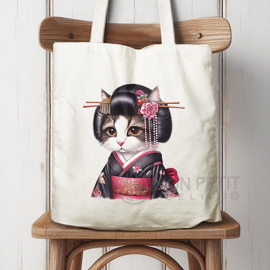 Geisha cat tote bag