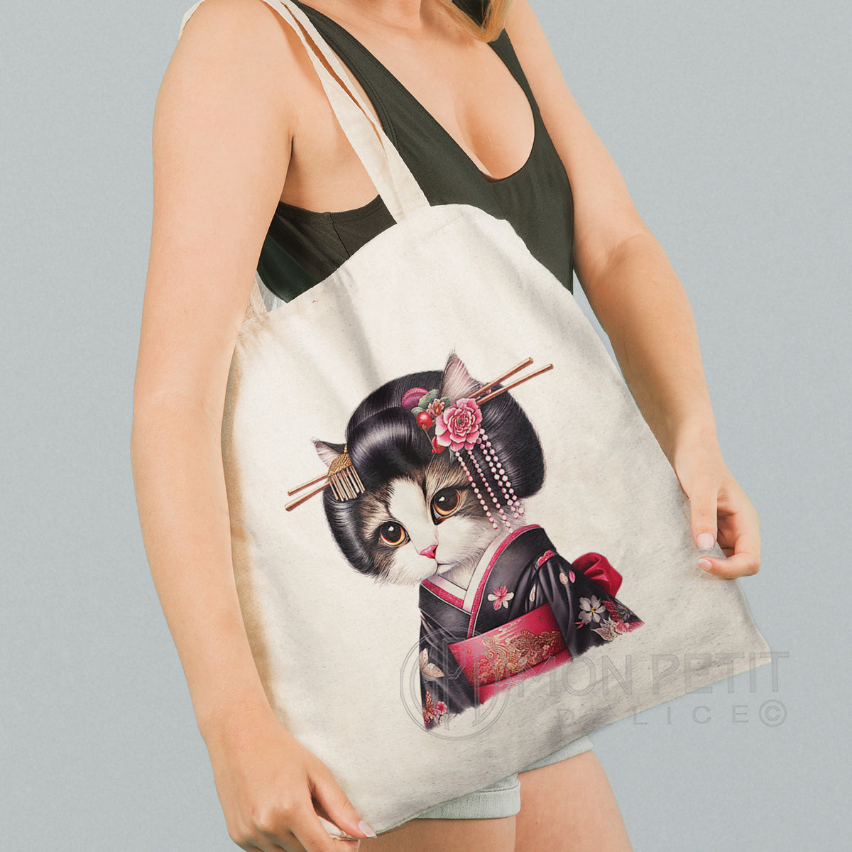 Geisha cat tote bag