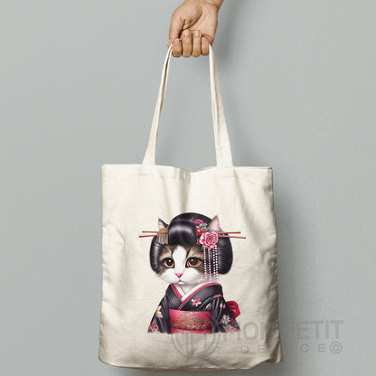 Geisha cat tote bag