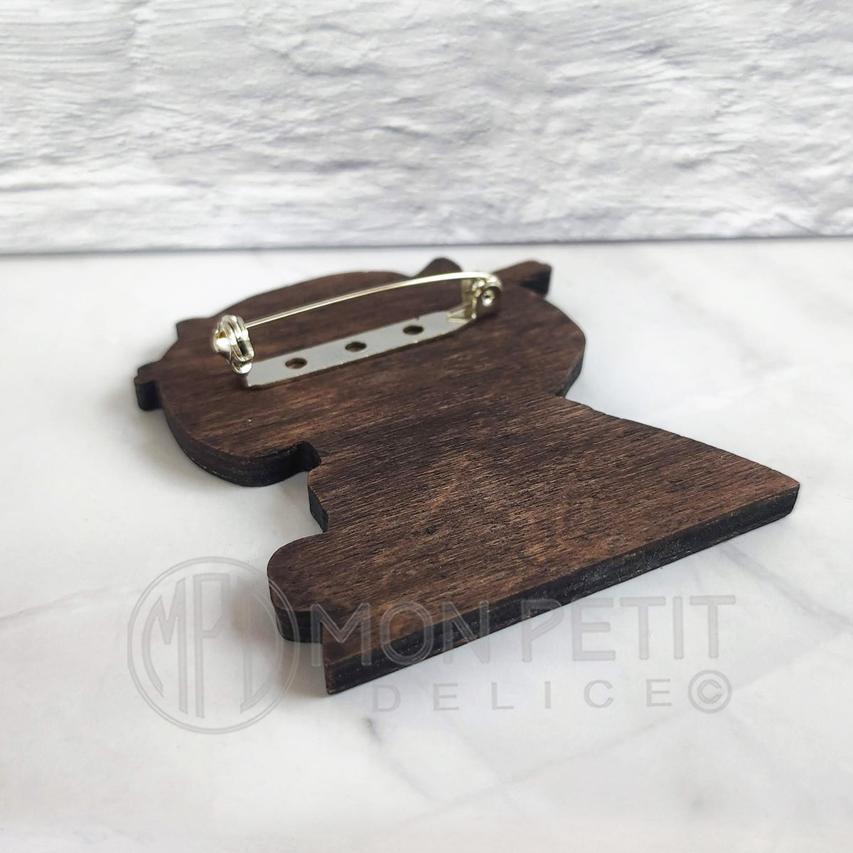 Geisha Cat Brooch, Kawaii Wooden Pin with Original Artwork
