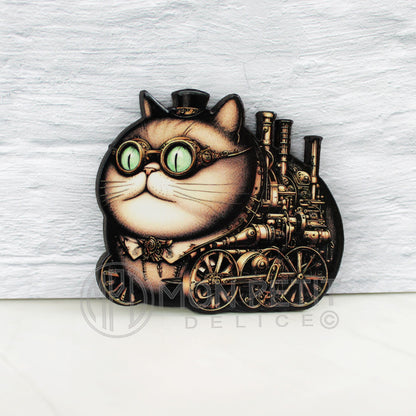 Gato Steampunk Broche de madera hecho a mano.