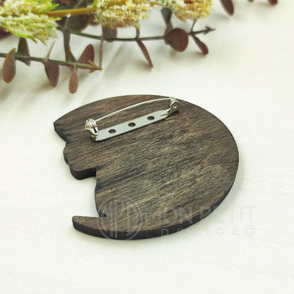 Boston Terrier et Lune Vintage Broche en bois fait main