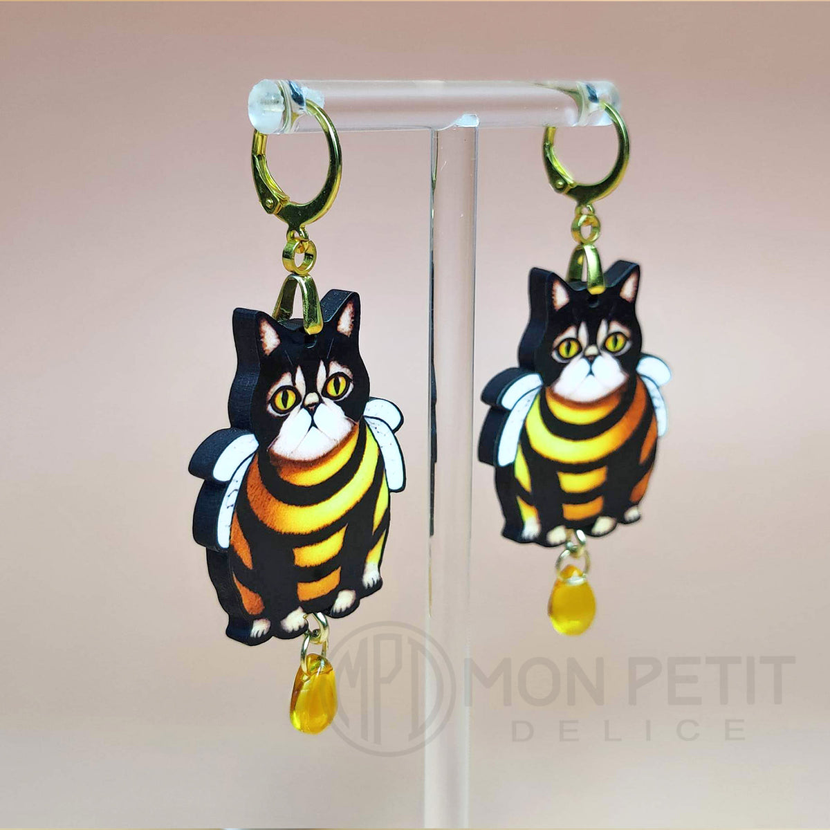 Bumblebee Cat wooden earrings