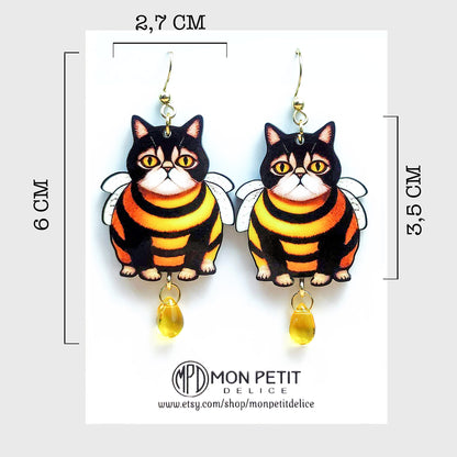 Bumblebee Cat wooden earrings