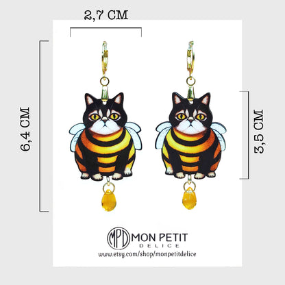 Bumblebee Cat wooden earrings