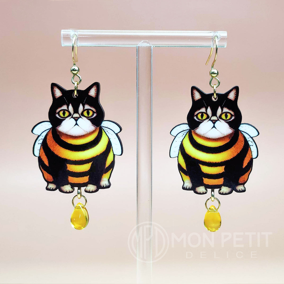 Bumblebee Cat wooden earrings