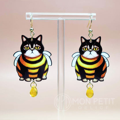 Bumblebee Cat wooden earrings