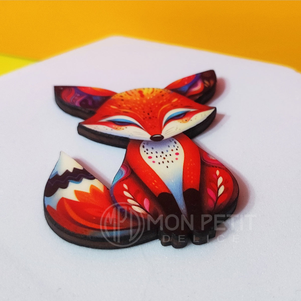 wooden fox brooch cute animal pin handmade gift for fox lovers
