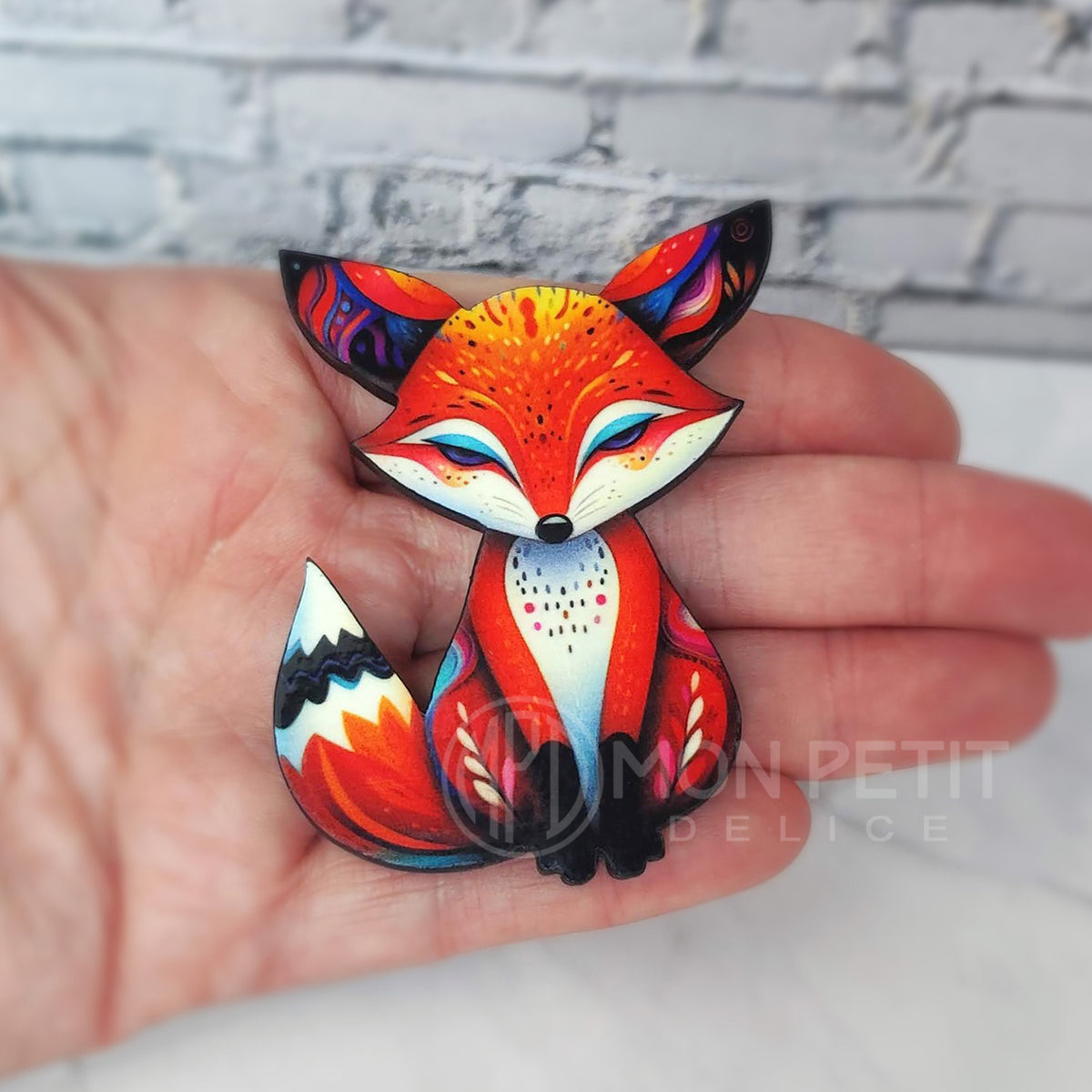 cute fox wooden brooch handmade animal pin for jackets and bags