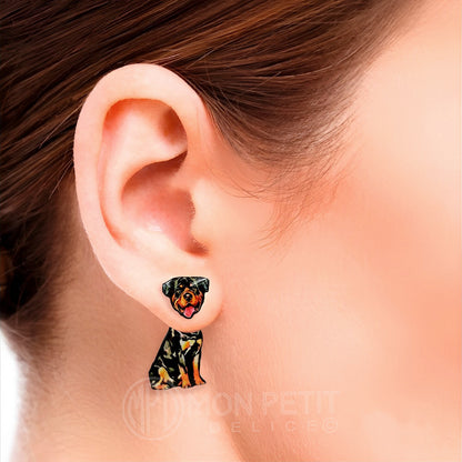 Rottweiler ear jacket earrings, acrylic earrings for dog lovers