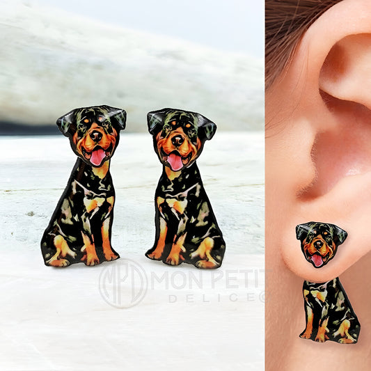 Rottweiler ear jacket earrings, acrylic earrings for dog lovers
