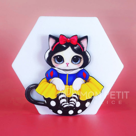 Snow White Cat Wooden Brooch | Handmade Fairytale Jewelry | Gift for Her