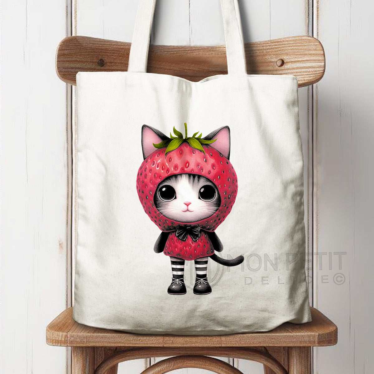 Strawberry Cat tote bag, 100% cotton