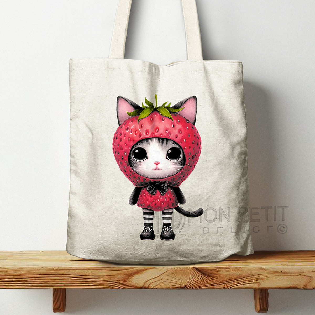 Strawberry Cat tote bag, 100% cotton