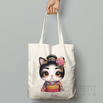 Tote Bag Geisha Kitty 100 % recycelter Baumwolle