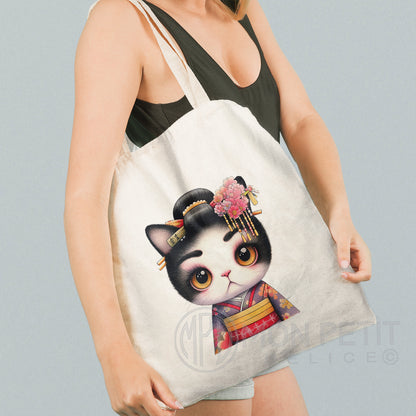 Tote Bag Geisha Kitty 100 % recycelter Baumwolle