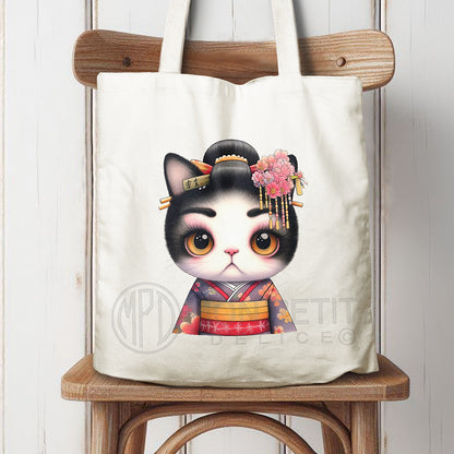 Tote Bag Geisha Kitty 100 % recycelter Baumwolle