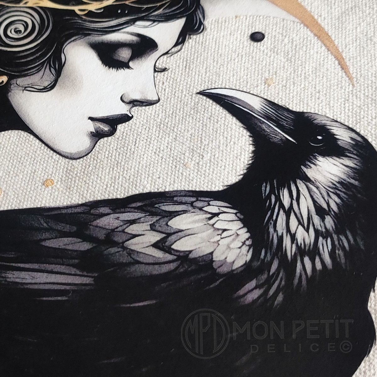 Art deco Moon with the Crow tote bag, 100% cotton