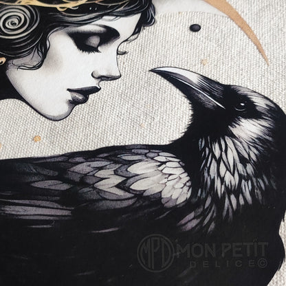 Art deco Moon with the Crow tote bag, 100% cotton